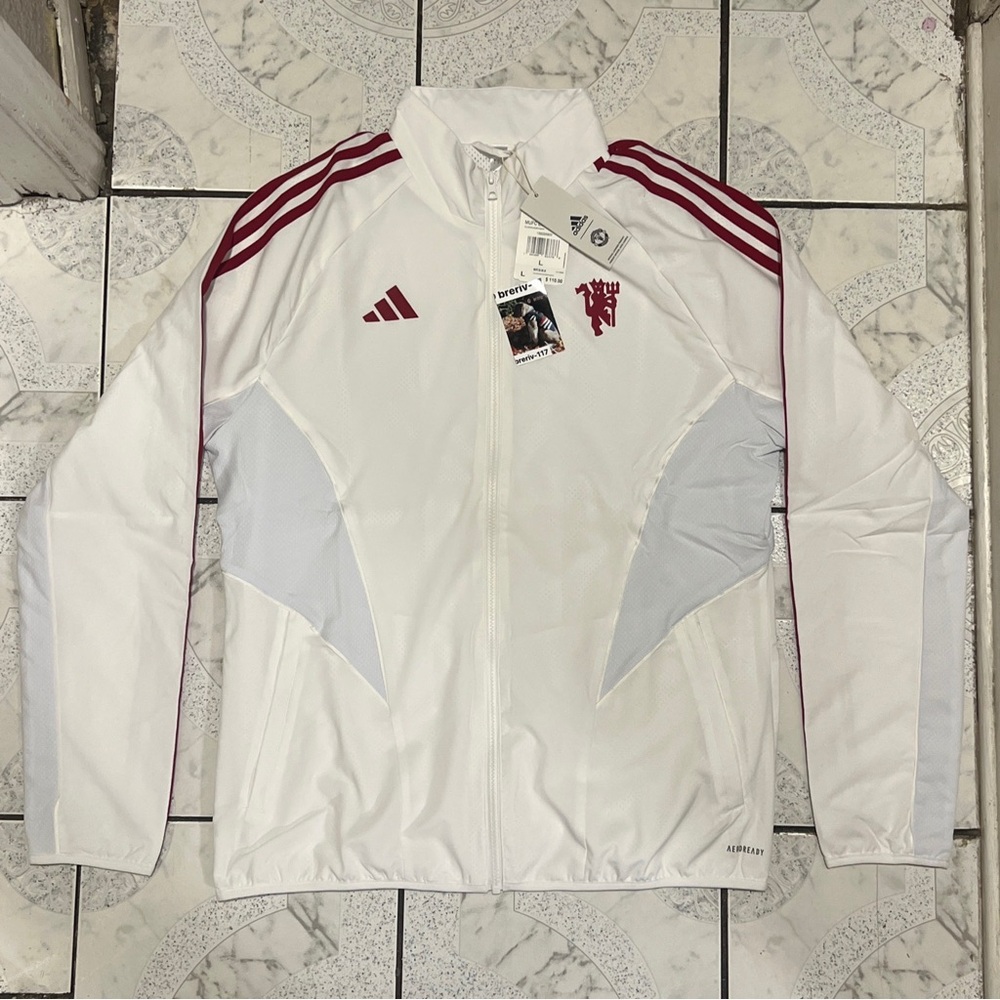 New Adidas Manchester United Anthem 23/24 Cloud White Jacket Men’s Size L IU1826